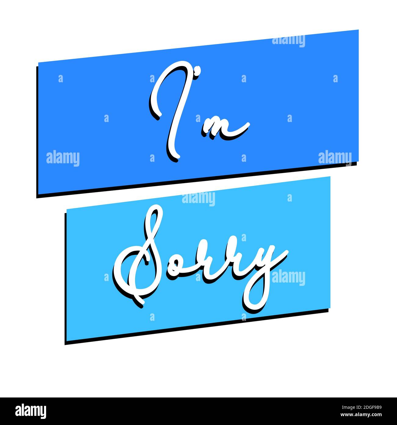 Illustration eines Wortes Sorry typografische Hintergrund auf weißem Hintergrund mit blauen Elementen. Stockfoto