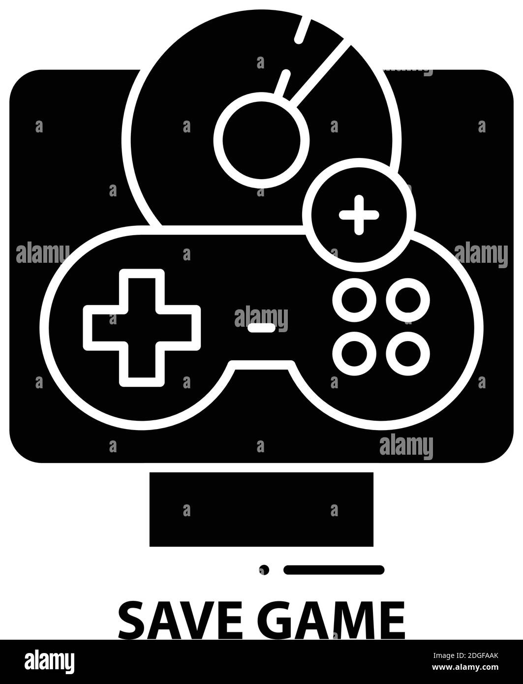 Speichern Spiel Symbol, schwarz Vektor-Zeichen mit editierbaren Striche, Konzept Illustration Stock Vektor