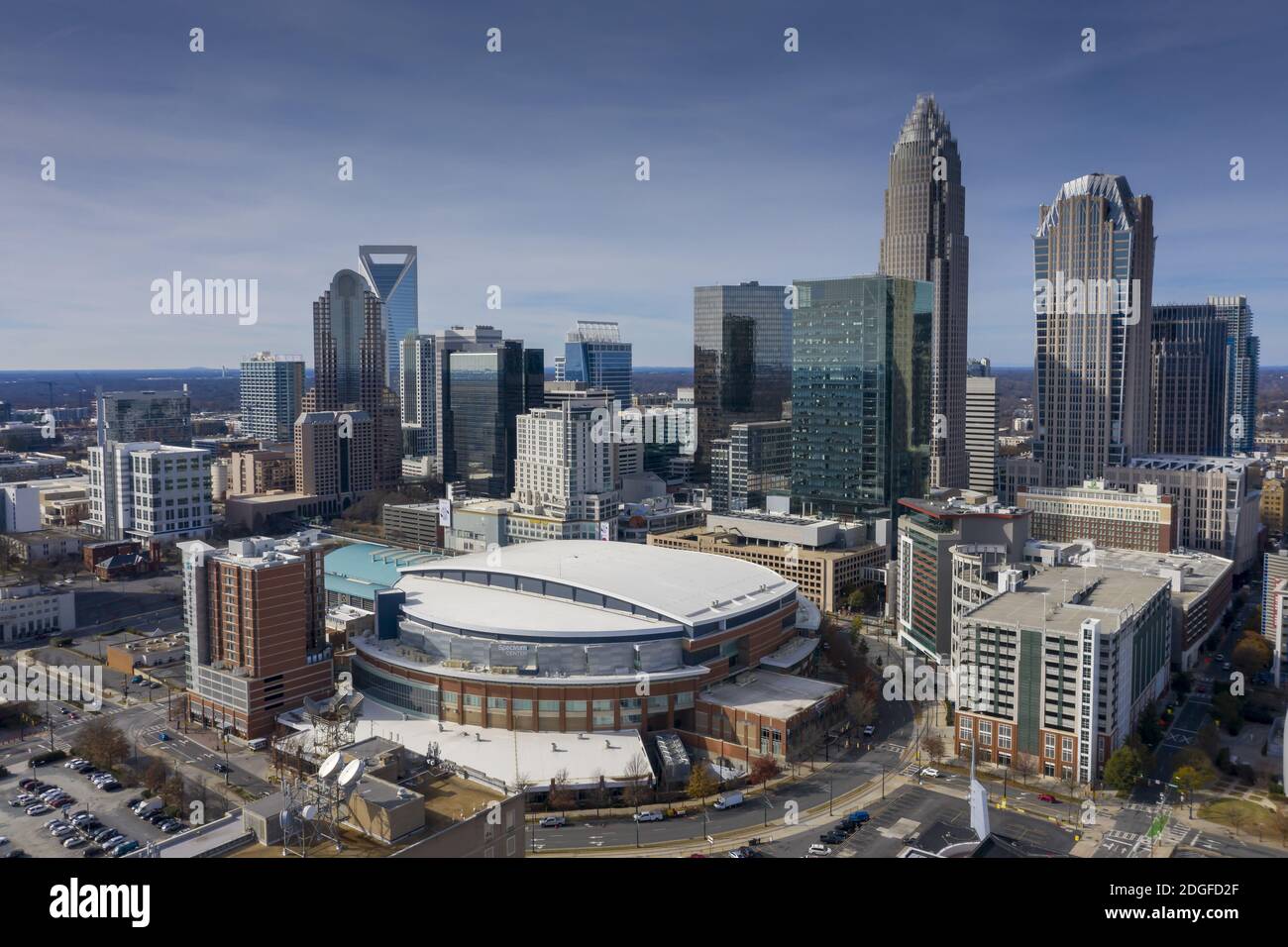 Luftaufnahmen Von Der Stadt Des Republikanischen Nationales 2020 Convention Spectrum Center Charlotte NC Stockfoto
