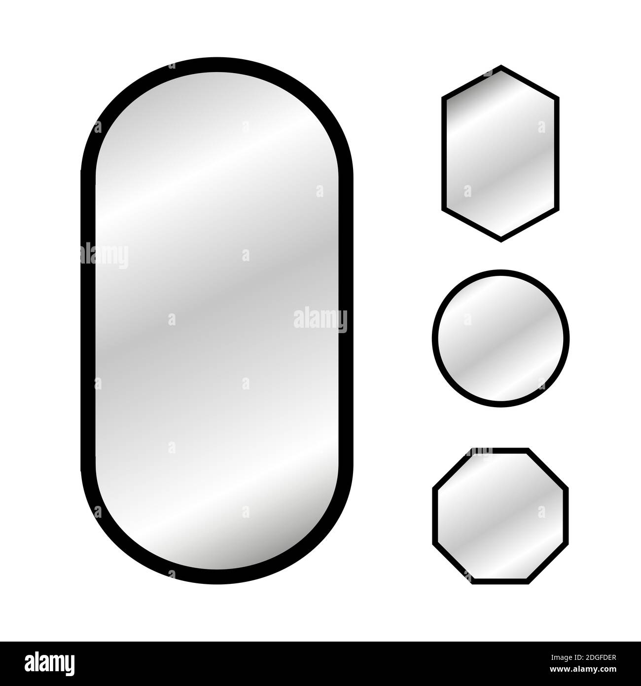 Moderne Spiegel. Ovale und quadratische Spiegel mit schwarzem Rahmen. Einrichtung im Haus oder Bad. Stock Vektor