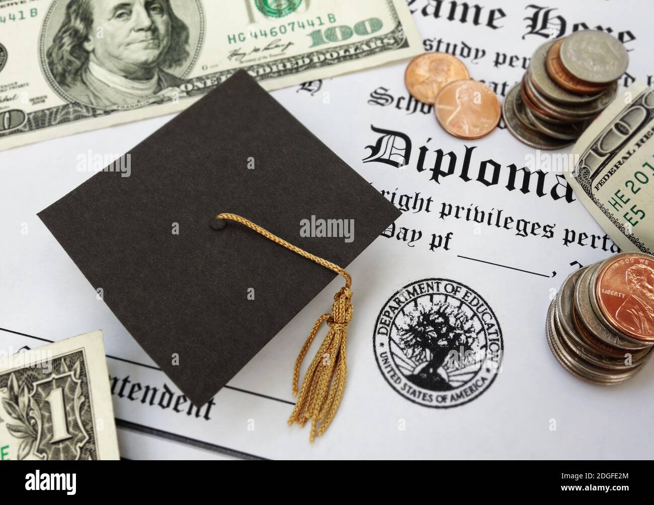 Abschlussgeld und Diplom Stockfoto