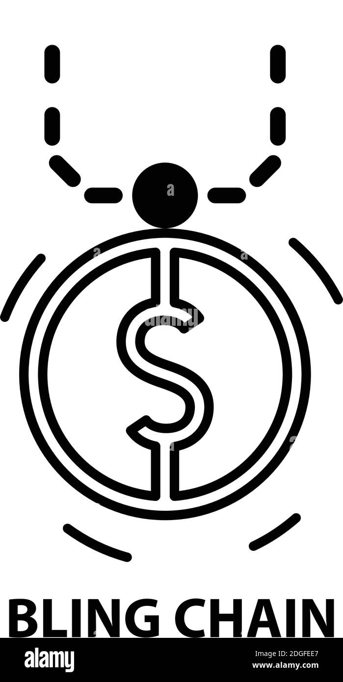 bling-Kettensymbol, schwarzes Vektorzeichen mit editierbaren Konturen, Konzeptdarstellung Stock Vektor