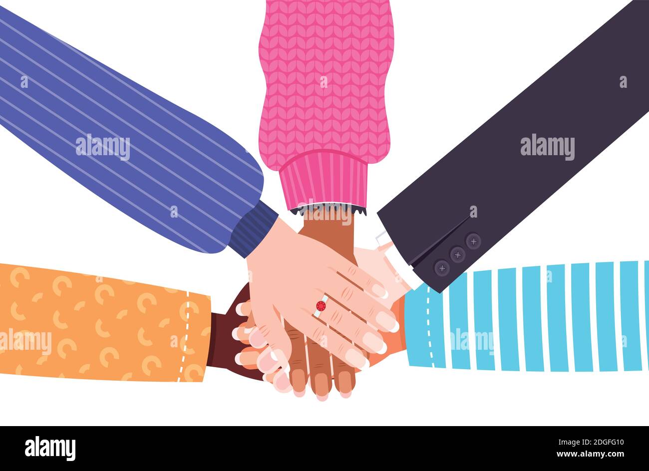 Die Hände der Mischung race Gruppe der Frauen, die zusammen weiblich Empowerment Bewegung Mädchen Macht Vereinigung von Feministinnen Konzept horizontalen Vektor Abbildung Stock Vektor