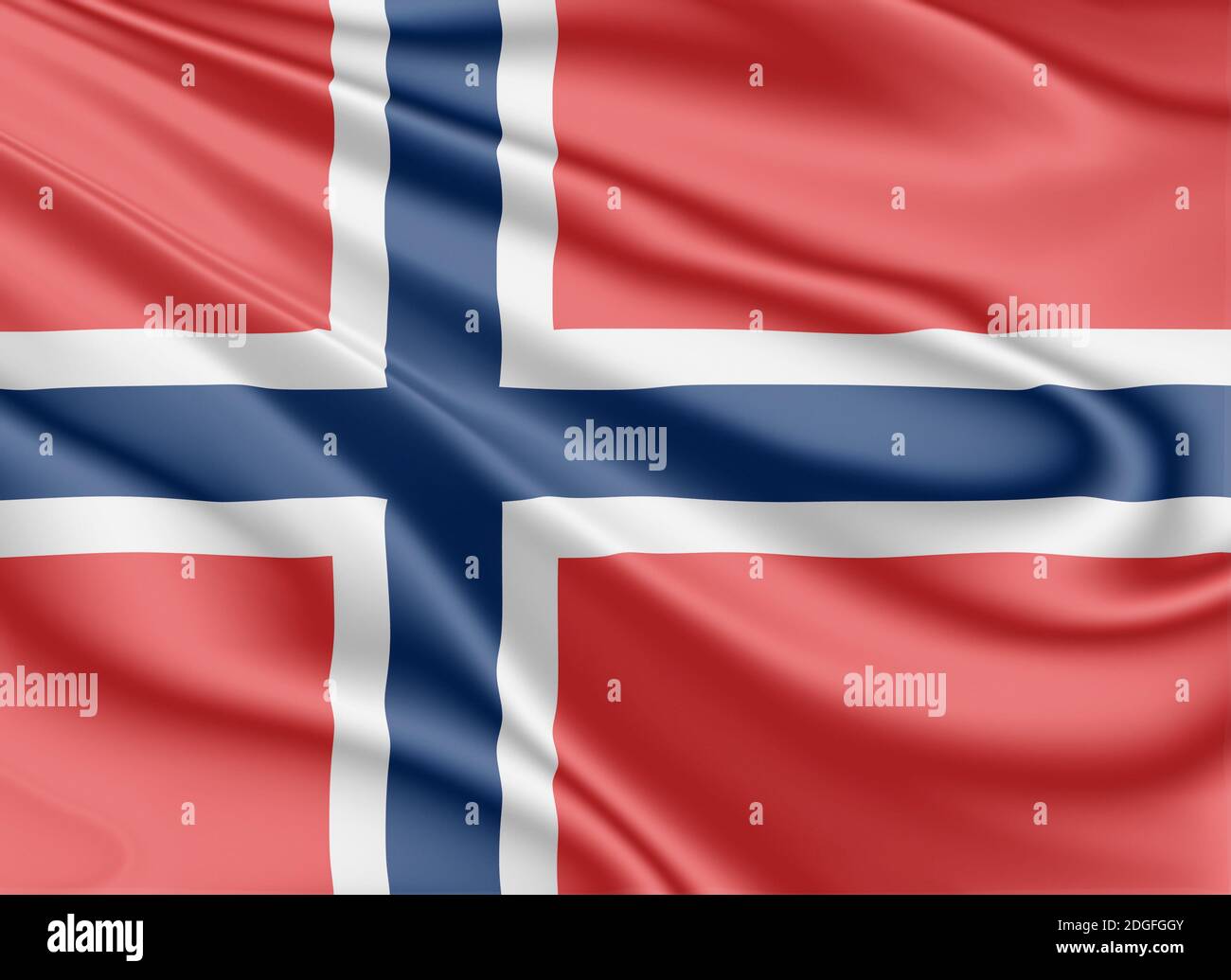 Flagge Norwegens flattert im Wind in 3D-Darstellung Stockfoto