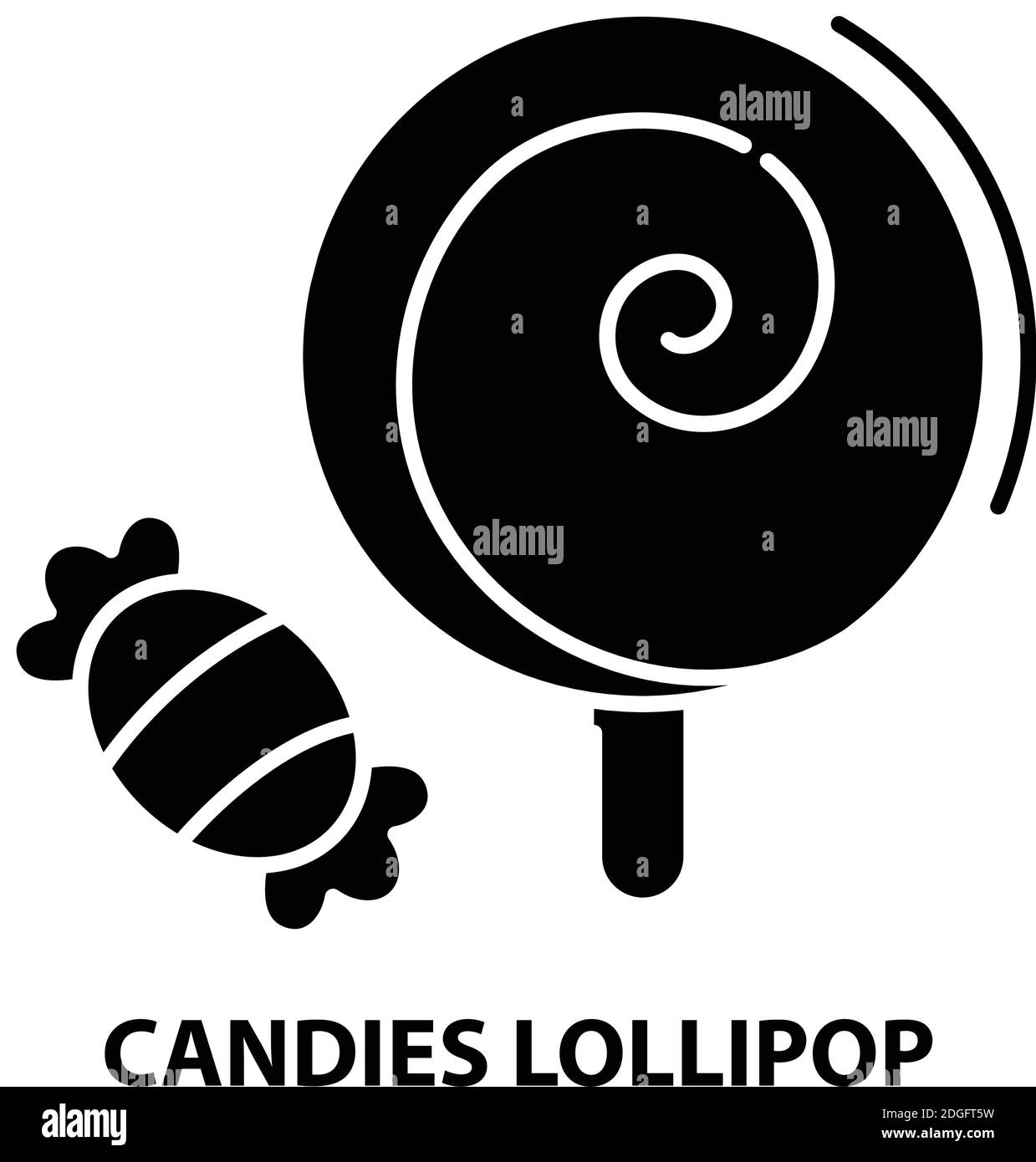 Bonbons Lollipop-Symbol, schwarzes Vektorzeichen mit editierbaren Striche, Konzeptdarstellung Stock Vektor