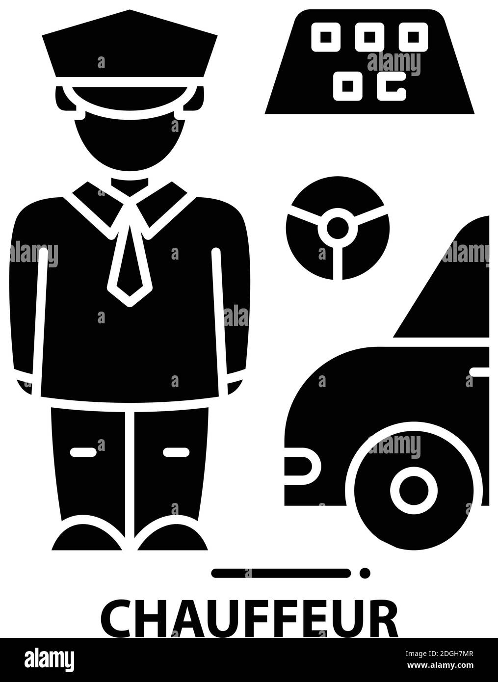 chauffeur-Symbol, schwarzes Vektorzeichen mit editierbaren Striche, Konzeptdarstellung Stock Vektor