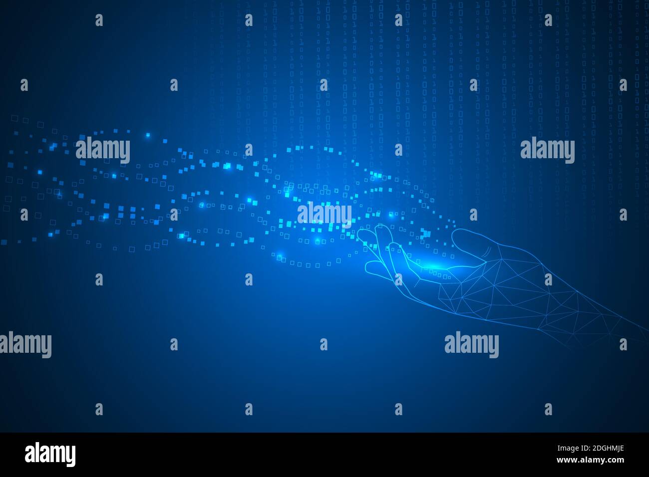Digitale Linien und Big-Data-Visualisierung Technologie abstrakter Hintergrund. Hand berühren digital mit binären Hintergrund. Stock Vektor