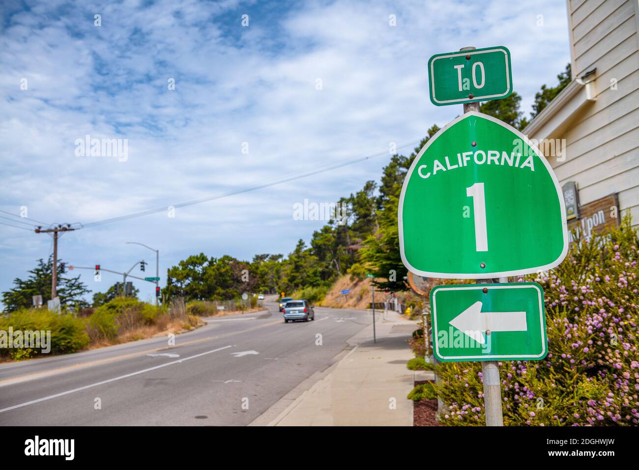 California Highway 1 grünes Schild auf der Straße Stockfoto