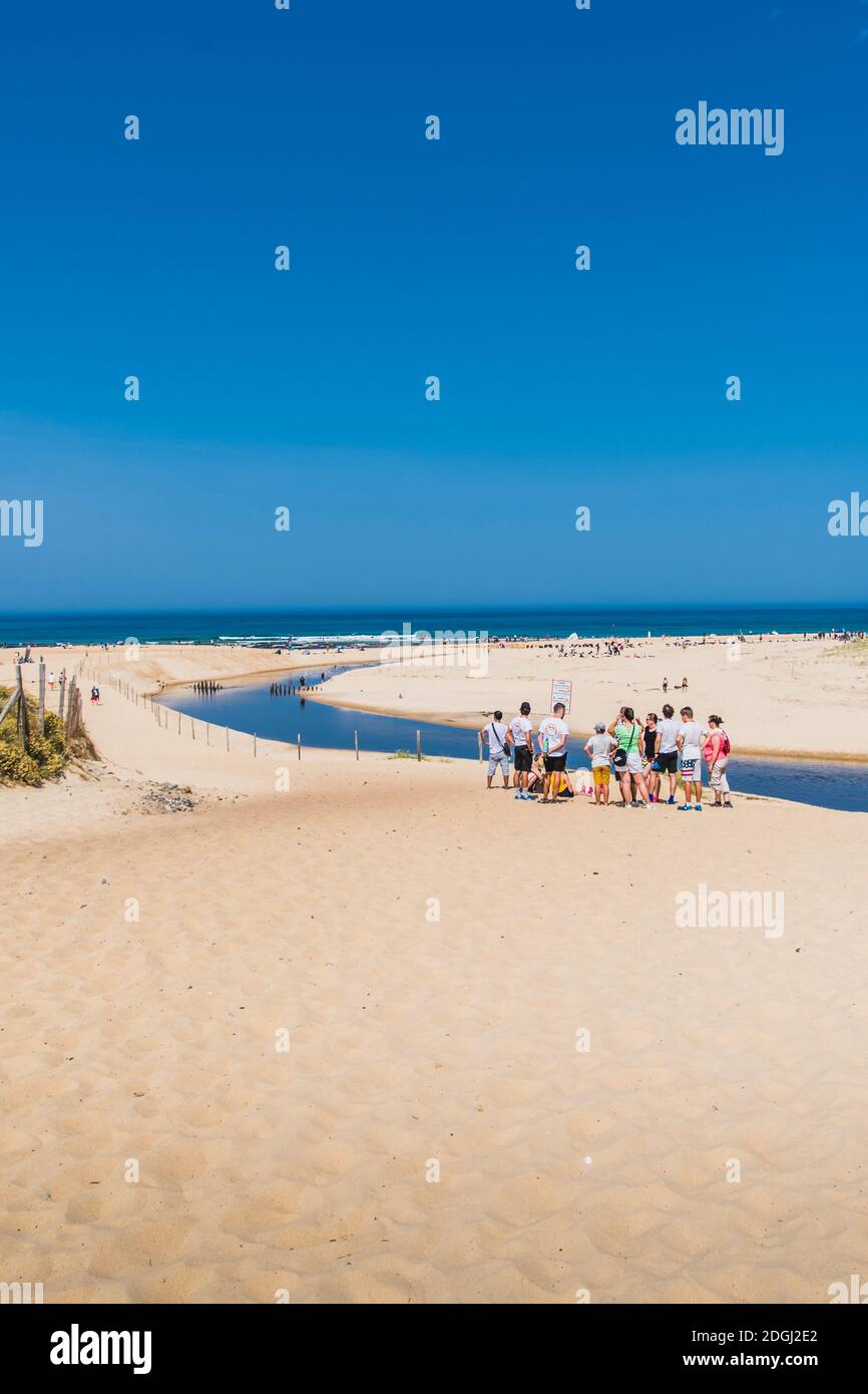 Die Mündung der Huchet-Strömung in den Landes Stockfoto