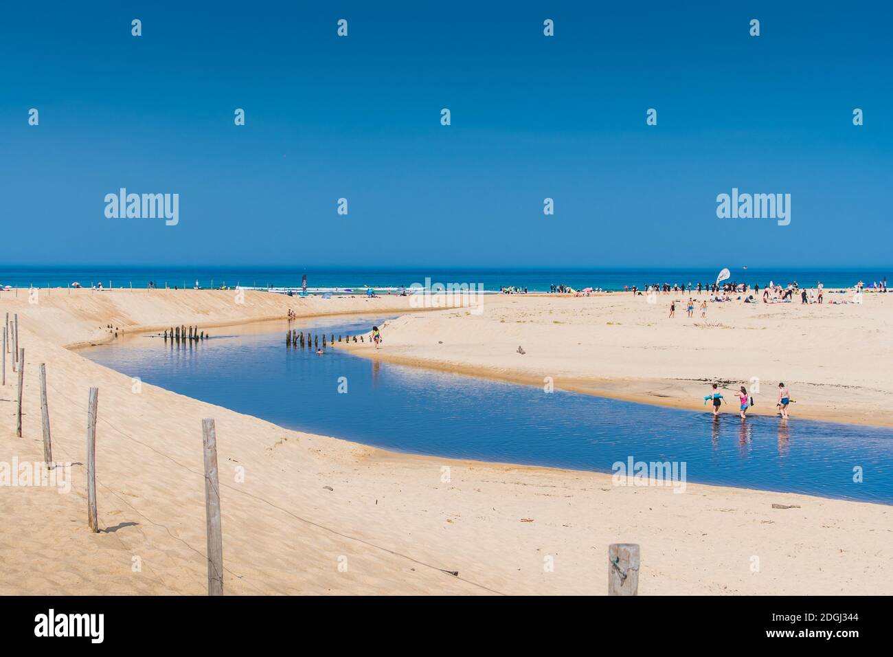 Die Mündung der Huchet-Strömung in den Landes Stockfoto