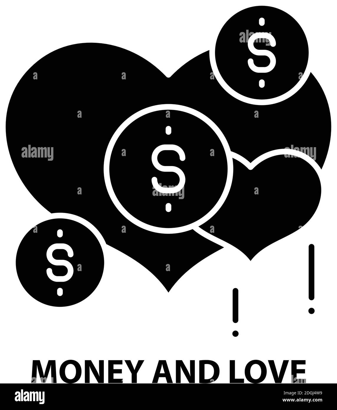Geld und Liebe Symbol, schwarz Vektor-Zeichen mit editierbaren Striche, Konzept Illustration Stock Vektor