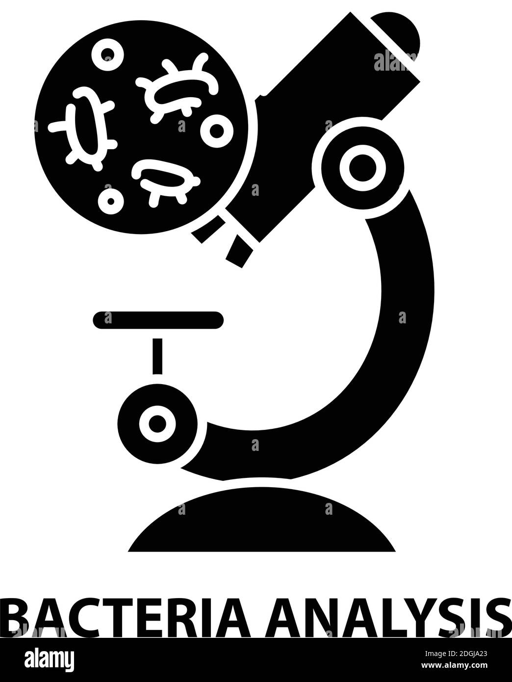 Symbol für Bakterienanalyse, schwarzes Vektorzeichen mit editierbaren Konturen, Konzeptdarstellung Stock Vektor