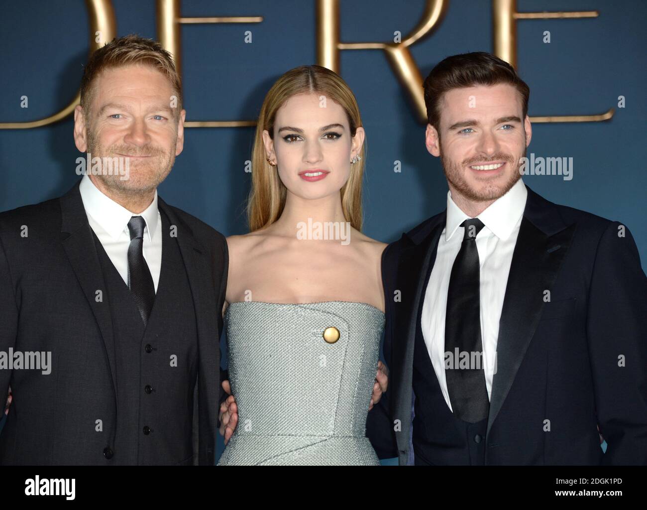 Kenneth Branagh, Lily James und Richard Madden nehmen an der britischen Premiere von Disney's Cinderella Teil, die im Odeon-Kino am Leicester Square in London stattfand Stockfoto