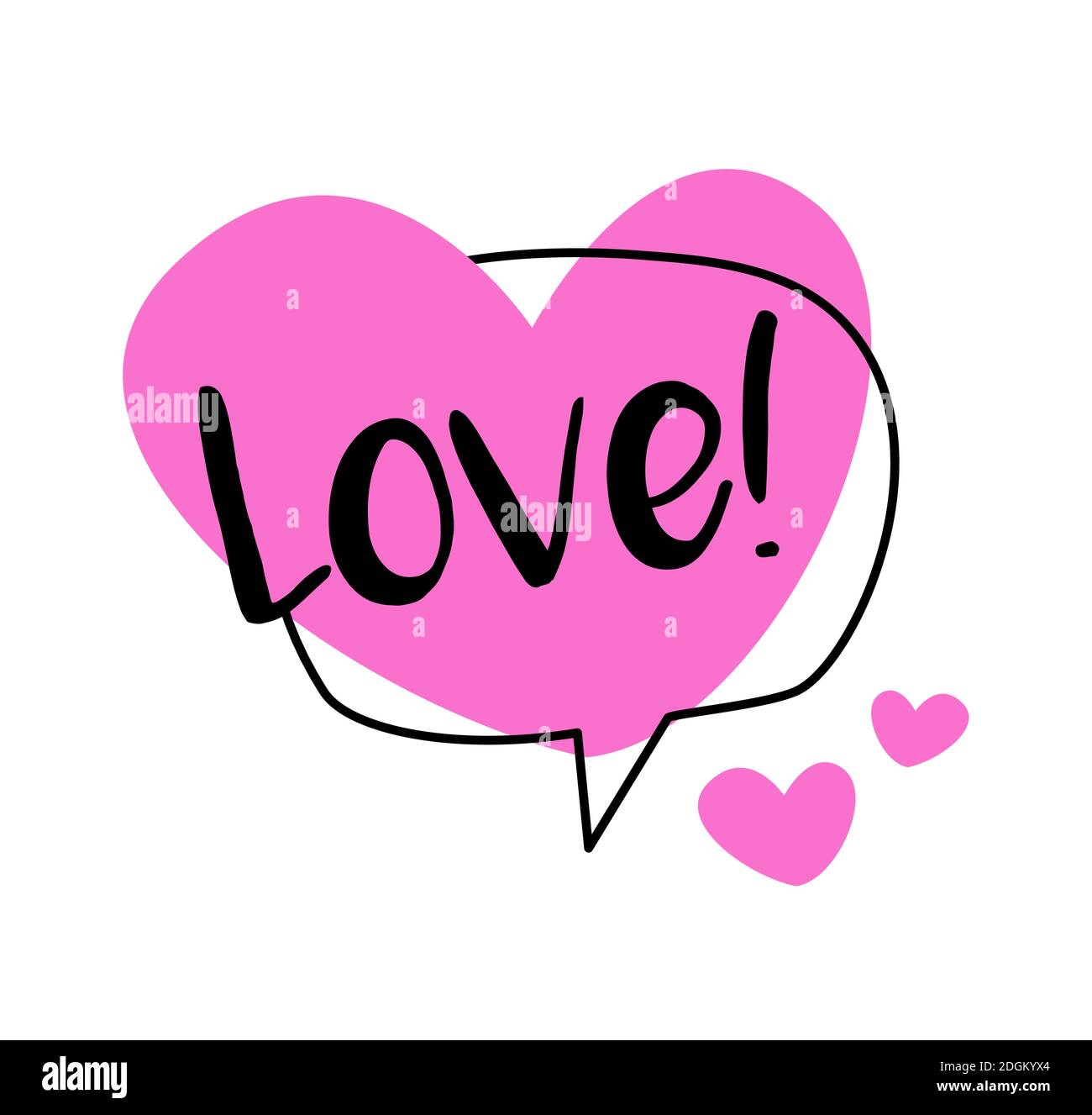 Bright Pink Sprechblase Liebe. Geformte Banner, Preisschilder, Aufkleber, Plakate, Abzeichen. Isoliert auf weißem Hintergrund. Vektorgrafik Doodle Stil. Stock Vektor