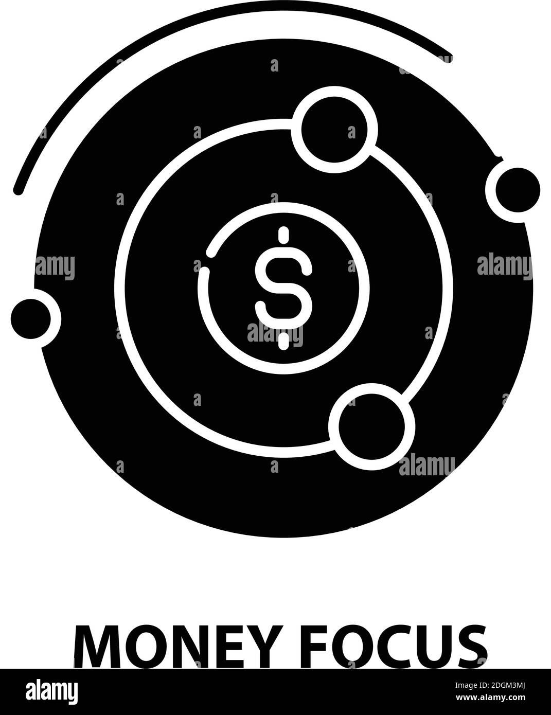 Geldfokus-Symbol, schwarzes Vektorzeichen mit editierbaren Striche, Konzeptdarstellung Stock Vektor