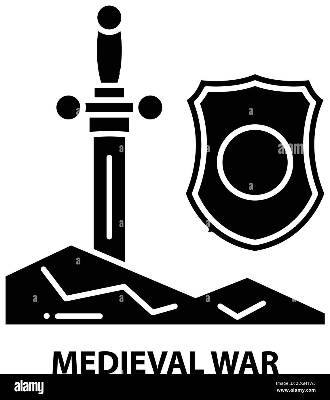 Mittelalterliches Kriegssymbol, schwarzes Vektorzeichen mit editierbaren Striche, Konzeptdarstellung Stock Vektor