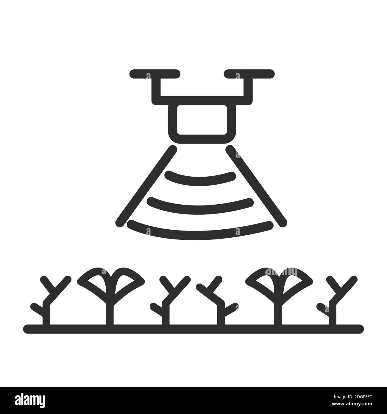 Die Drohne überwacht mit Unkraut überwuchert. Drohnenfarm. Stock Vektor