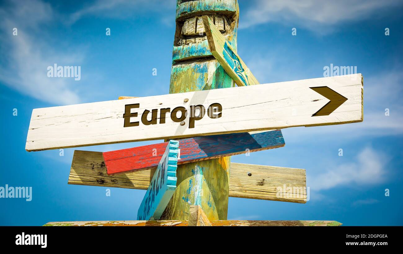 Straßenschild nach Europa Stockfoto