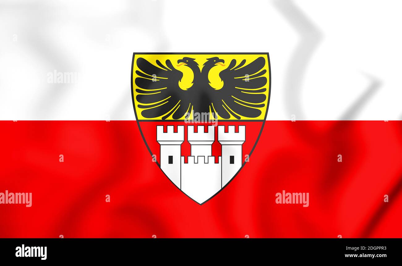 3D Flagge von Duisburg (Nordrhein-Westfalen), Deutschland. 3D Illustration. Stockfoto