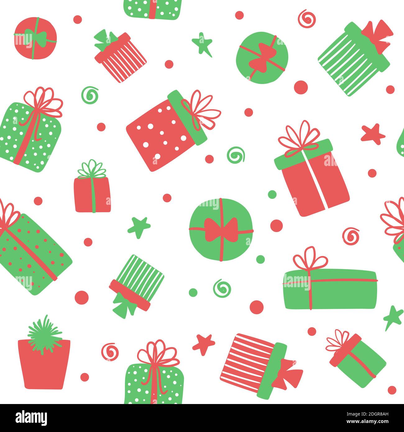 Vektor nahtlose Muster mit niedlichen Geschenkboxen. Weihnachtshintergrund zum Einpacken Papper, Tapeten, Stoffdruck Stock Vektor