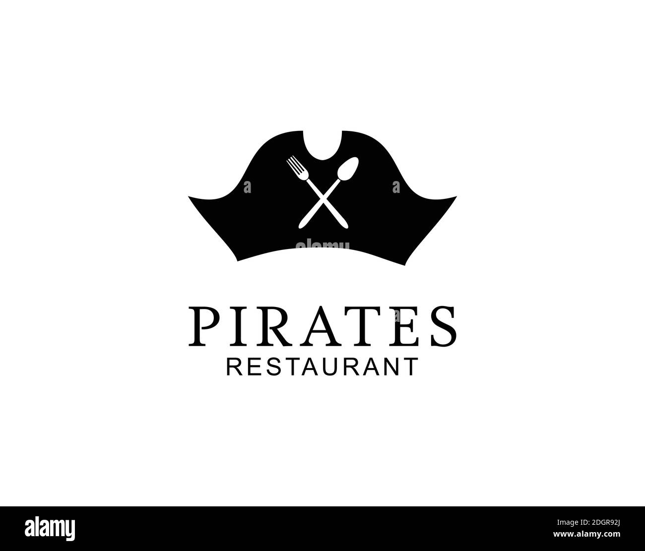 Piratenhut mit Löffel und Gabel für Restaurant auf dem Schiff / Kreuzfahrt / Yacht Logo Design Stock Vektor