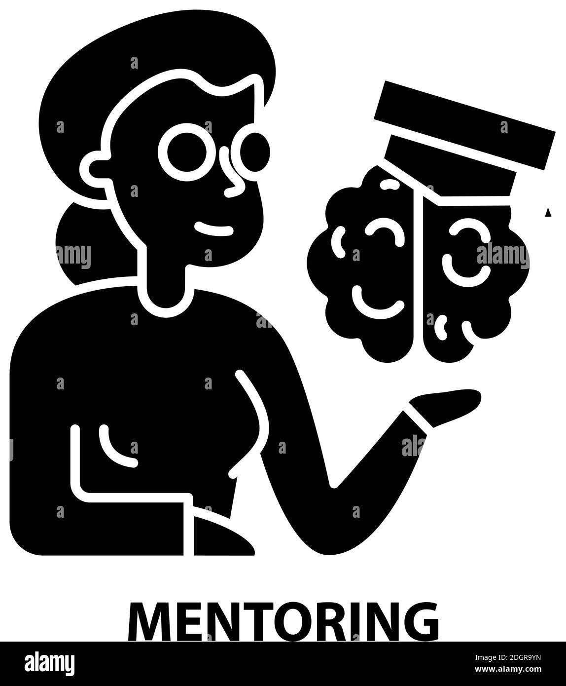 Mentoring-Symbol, schwarzes Vektorzeichen mit editierbaren Konturen, Konzeptdarstellung Stock Vektor