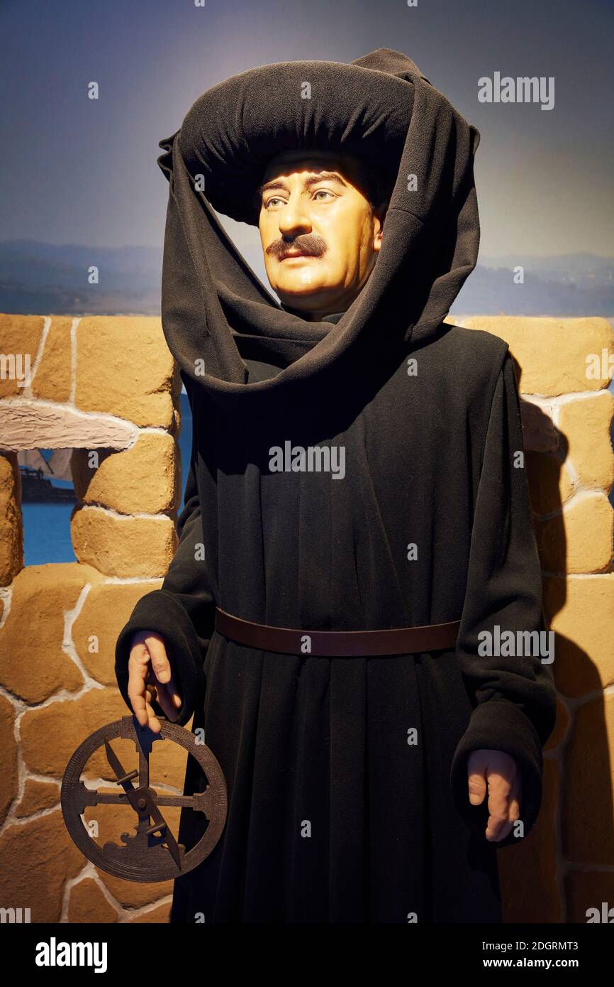 Historische Figur von Prinz Heinrich dem Seefahrer im Wachsmuseum der portugiesischen Entdeckungen, Lagos, Algarve, Portugal Stockfoto