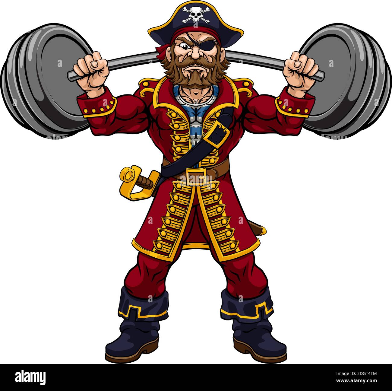 Pirate Gewichtheben Langhantel Cartoon Maskottchen Stock Vektor