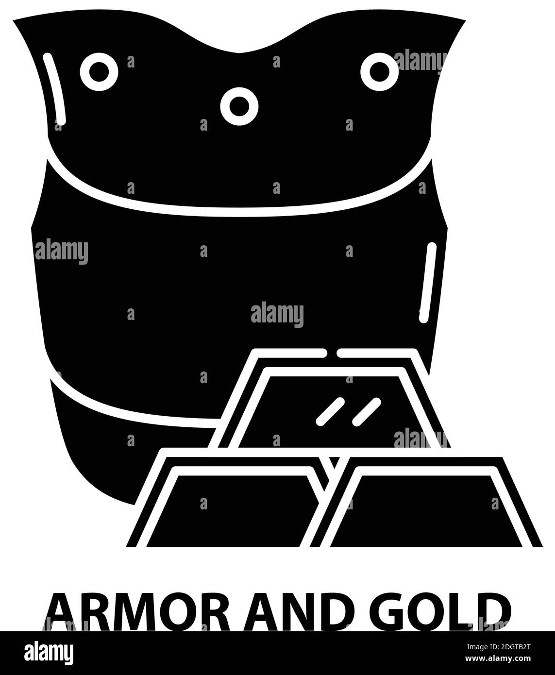Rüstung und Gold-Symbol, schwarzes Vektorzeichen mit editierbaren Striche, Konzeptdarstellung Stock Vektor