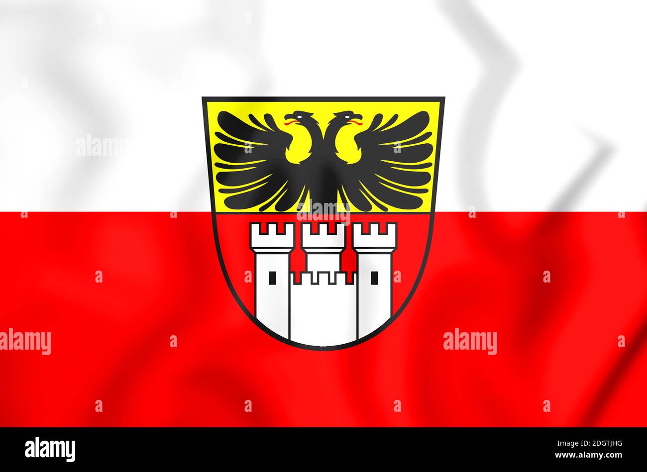 3D Flagge von Duisburg (Nordrhein-Westfalen), Deutschland. 3D Illustration. Stockfoto