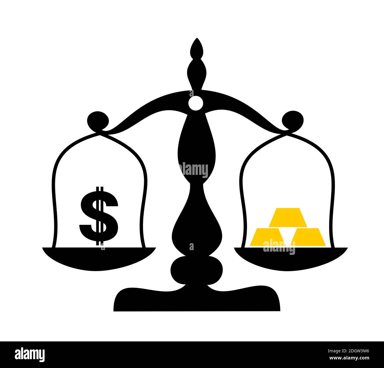 US-Dollar als fiat-Währung gegenüber Goldbarren aus Gold. Wert und Preis des Papiergeldes wird mit den Kosten des Edelmetalls verglichen. Guthaben für Gold-Ständer Stockfoto