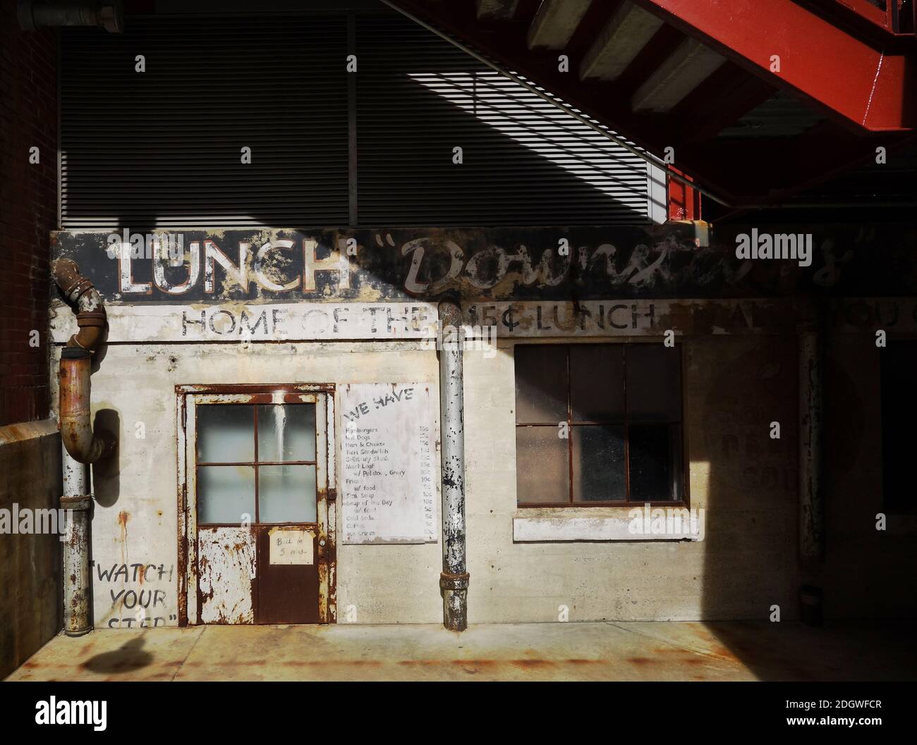 Schild mit dem Restaurant Old Durham im American Tobacco Complex Stockfoto