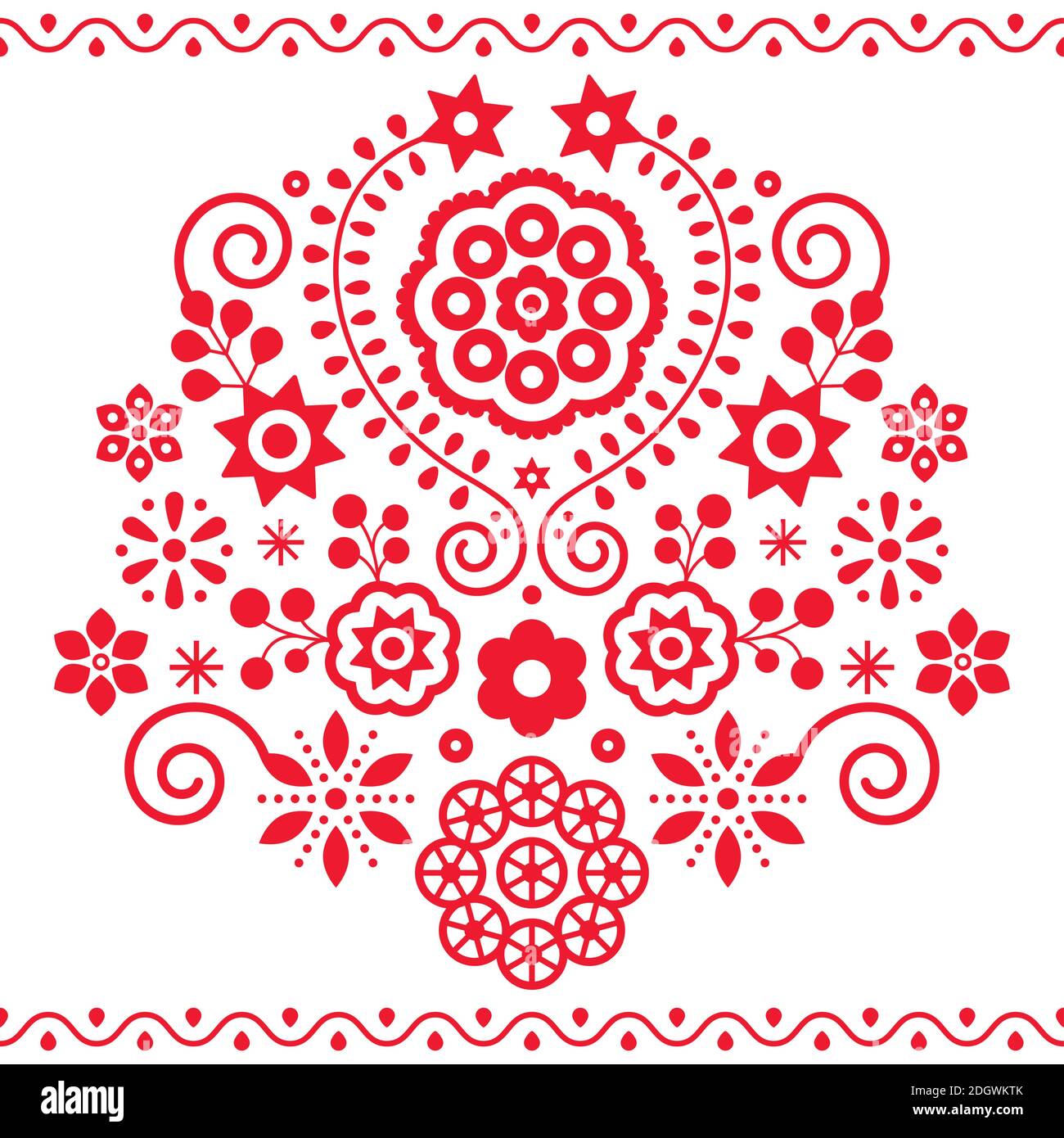 Polnischer Volkskunst Vektor Muster inspiriert von traditionellen Highlanders Stickerei Lachy Sadeckie – florales Retro-Design Stock Vektor