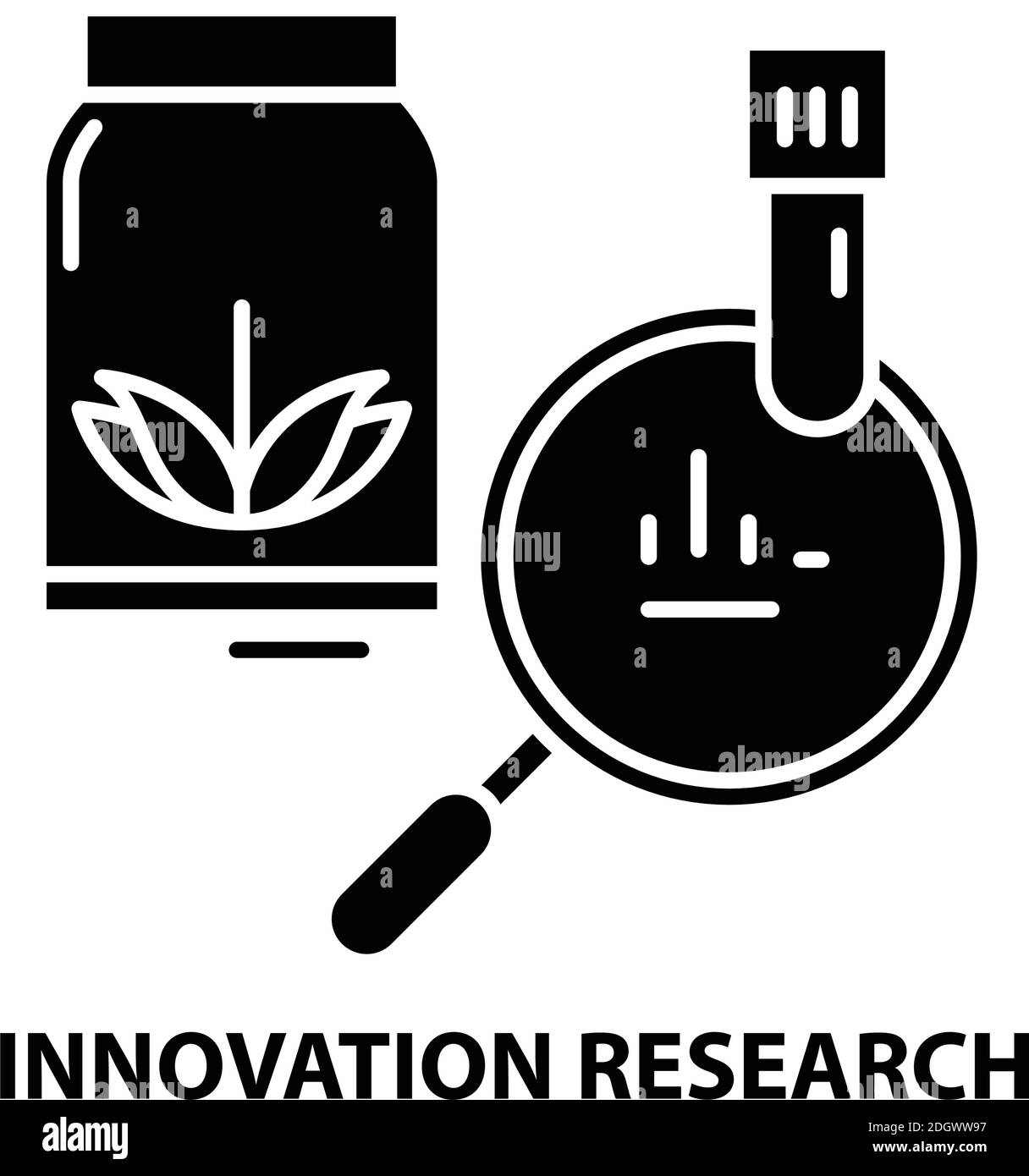 Innovation Research Icon, schwarzes Vektorzeichen mit editierbaren Konturen, Konzeptdarstellung Stock Vektor