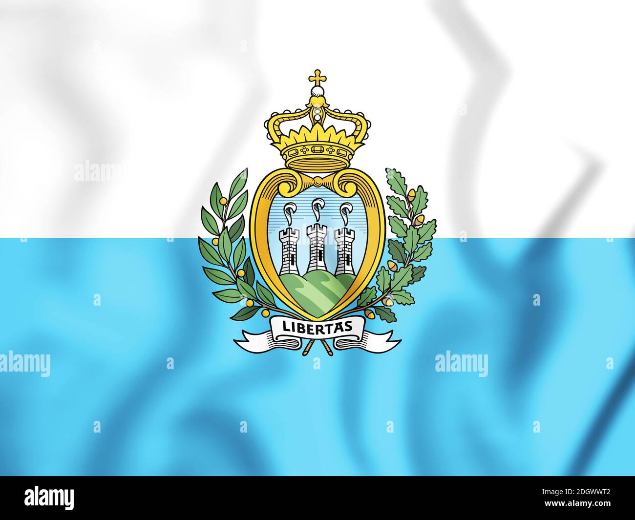 3D-Flagge der Republik San Marino. 3D-Darstellung. Stockfoto