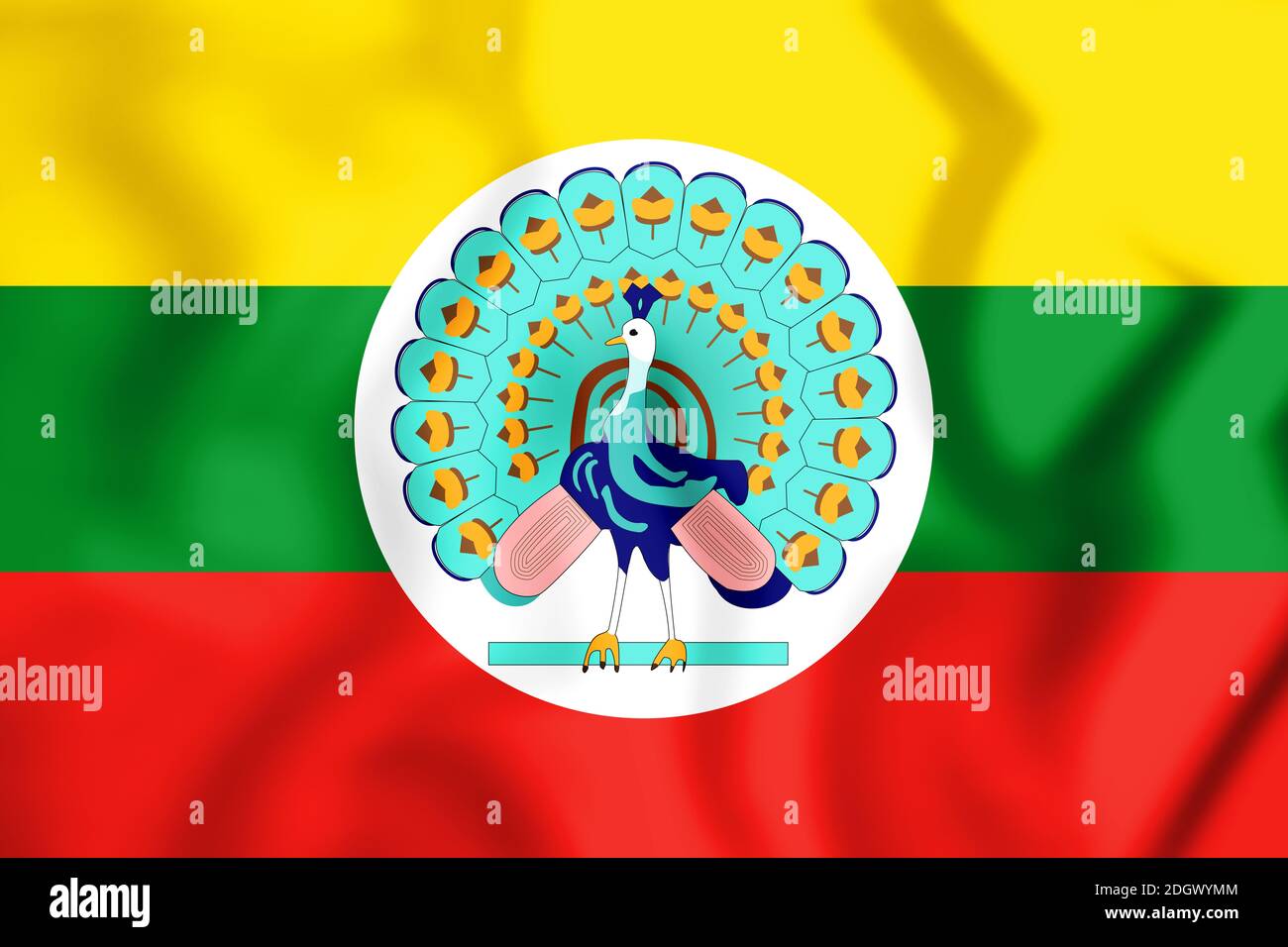 3D-Flagge Myanmar (1943-1945). 3D-Darstellung. Stockfoto