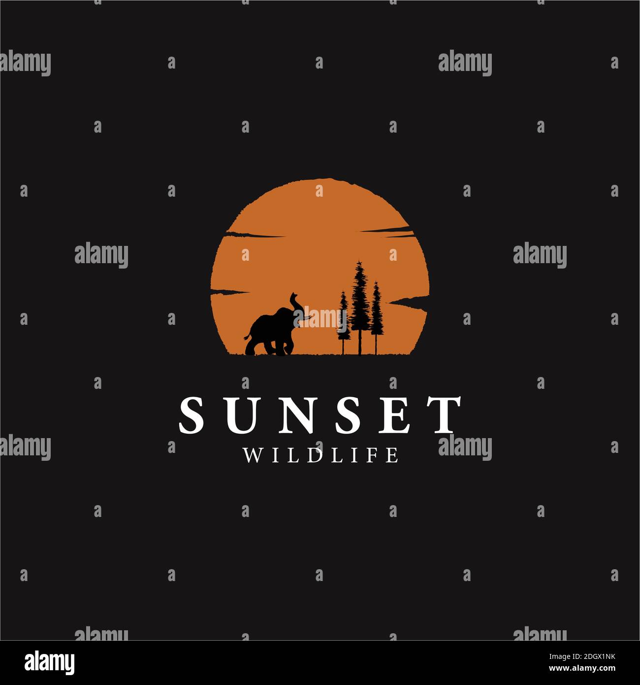 Wildlife Elefant Silhouette Sunset Logo Vorlage Stock Vektor