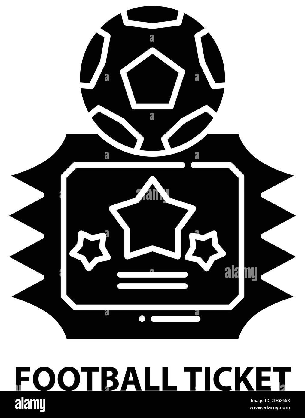 Fußballticket-Symbol, schwarzes Vektorzeichen mit editierbaren Striche, Konzeptdarstellung Stock Vektor