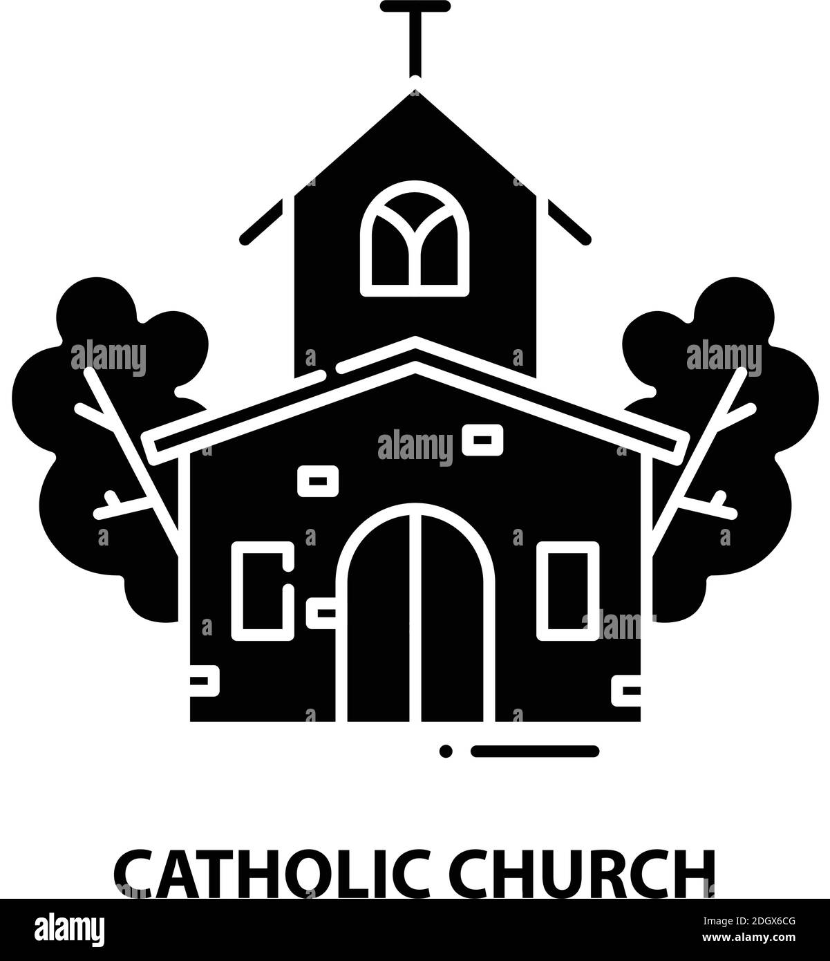 katholische Kirche Symbol, schwarz Vektor-Zeichen mit editierbaren Striche, Konzept Illustration Stock Vektor