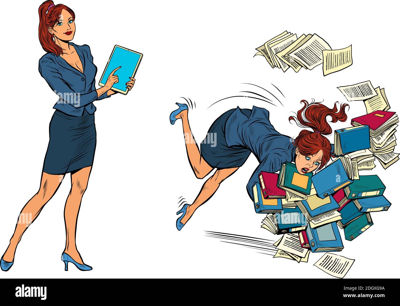 Stellen Sie zwei Frauen. Erfolgreich und nicht erfolgreich Stock Vektor Stellen Sie zwei Frauen. Erfolgreich und nicht erfolgreich Stock Vektor