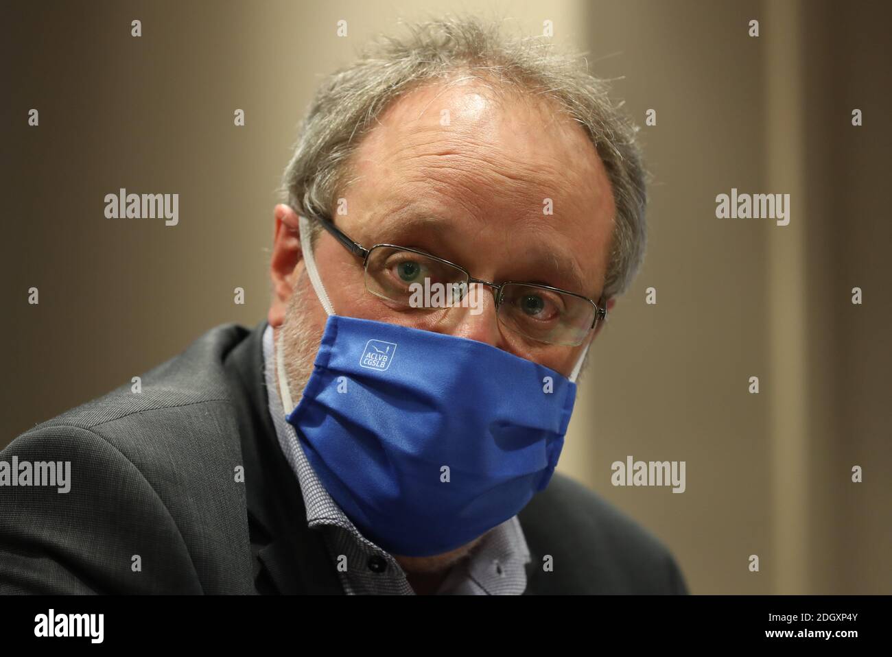 ACLVB-CGSLB Nationalsekretär Olivier Valentin im Bild während einer Pressekonferenz mit den Ergebnissen der jüngsten Sozialwahlen in Belgien, Mittwoch Stockfoto