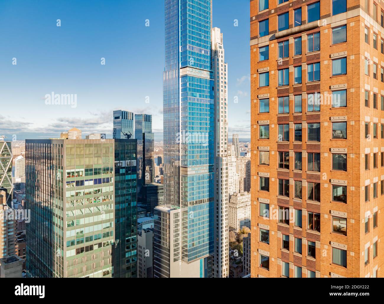 Luftaufnahme von Gebäuden in Midtown Manhattan, NY Stockfoto