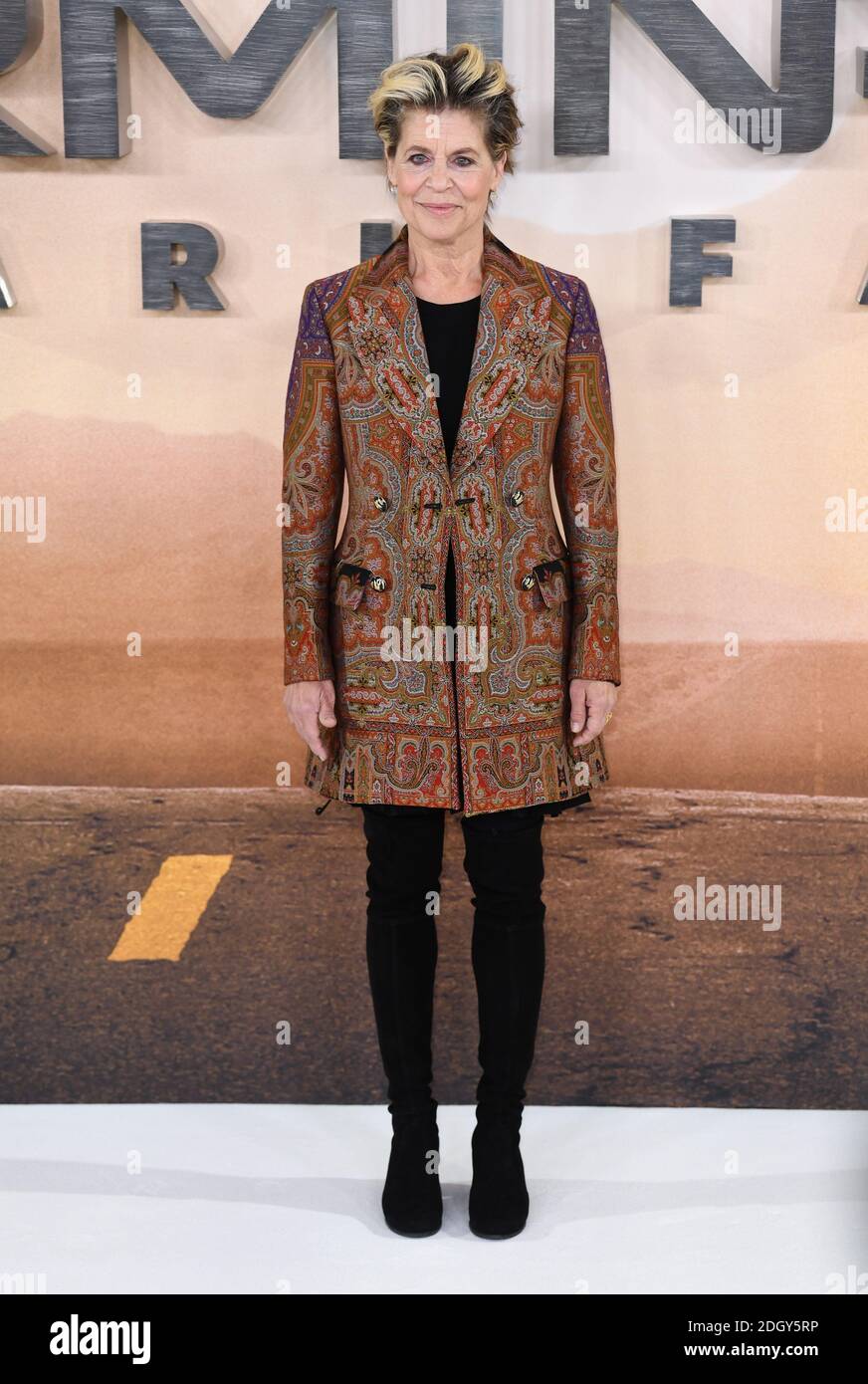 Linda Hamilton bei der Ankunft im Terminator: Dark Fate Fotocall im Mandarin Oriental Hotel London. Bildnachweis sollte lauten: Doug Peters/EMPICS Stockfoto