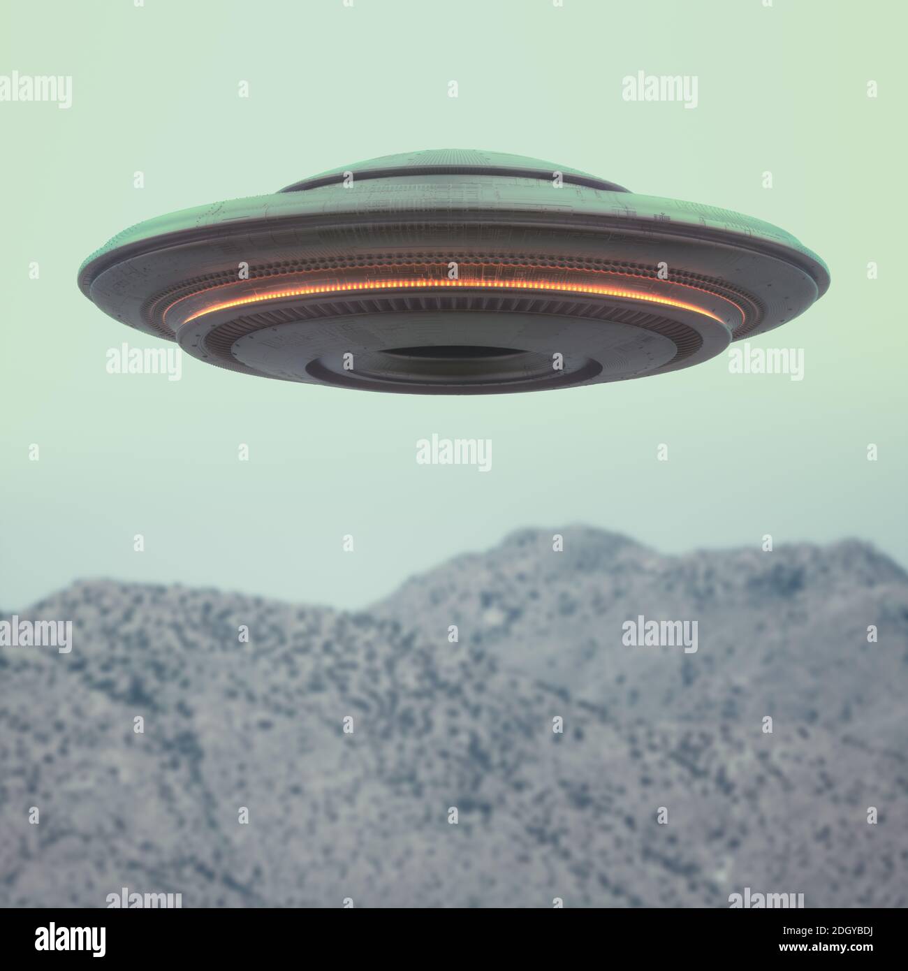 Unbekanntes Flugobjekt - UFO. Science Fiction Bild Konzept der Ufologie und das Leben des Planeten Erde. Beschneidungspfad enthalten. Stockfoto