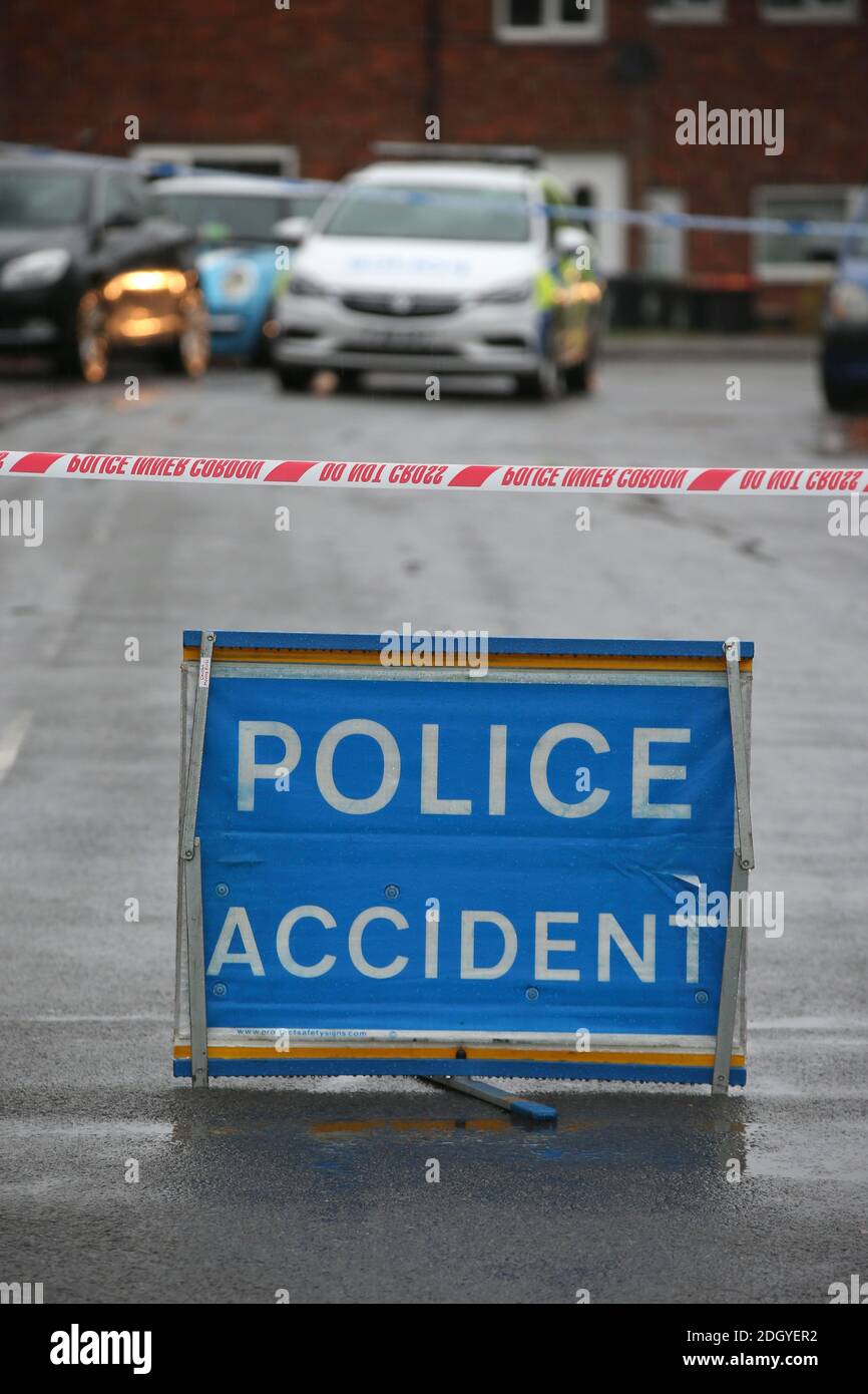 Polizeiunfallschild, Nottingham, Donnerstag, 3. Dezember 2020. Stockfoto