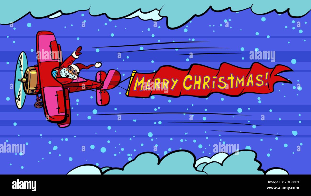 Frohe Weihnachten Weihnachtsmann im Flugzeug Stock Vektor
