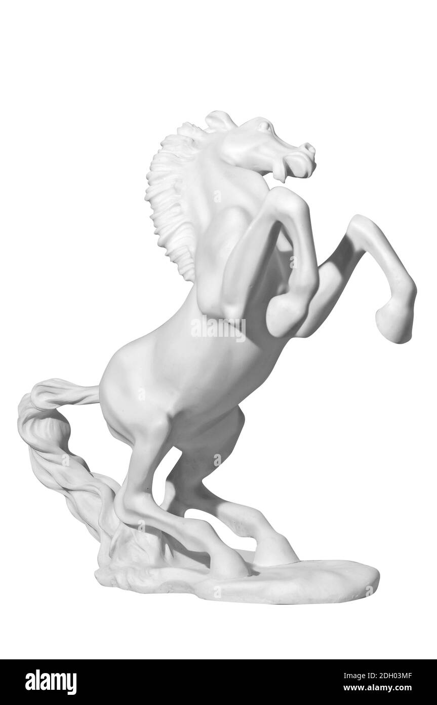 Weiße Marmorstatue eines Pferdes auf weißem Hintergrund Stockfoto