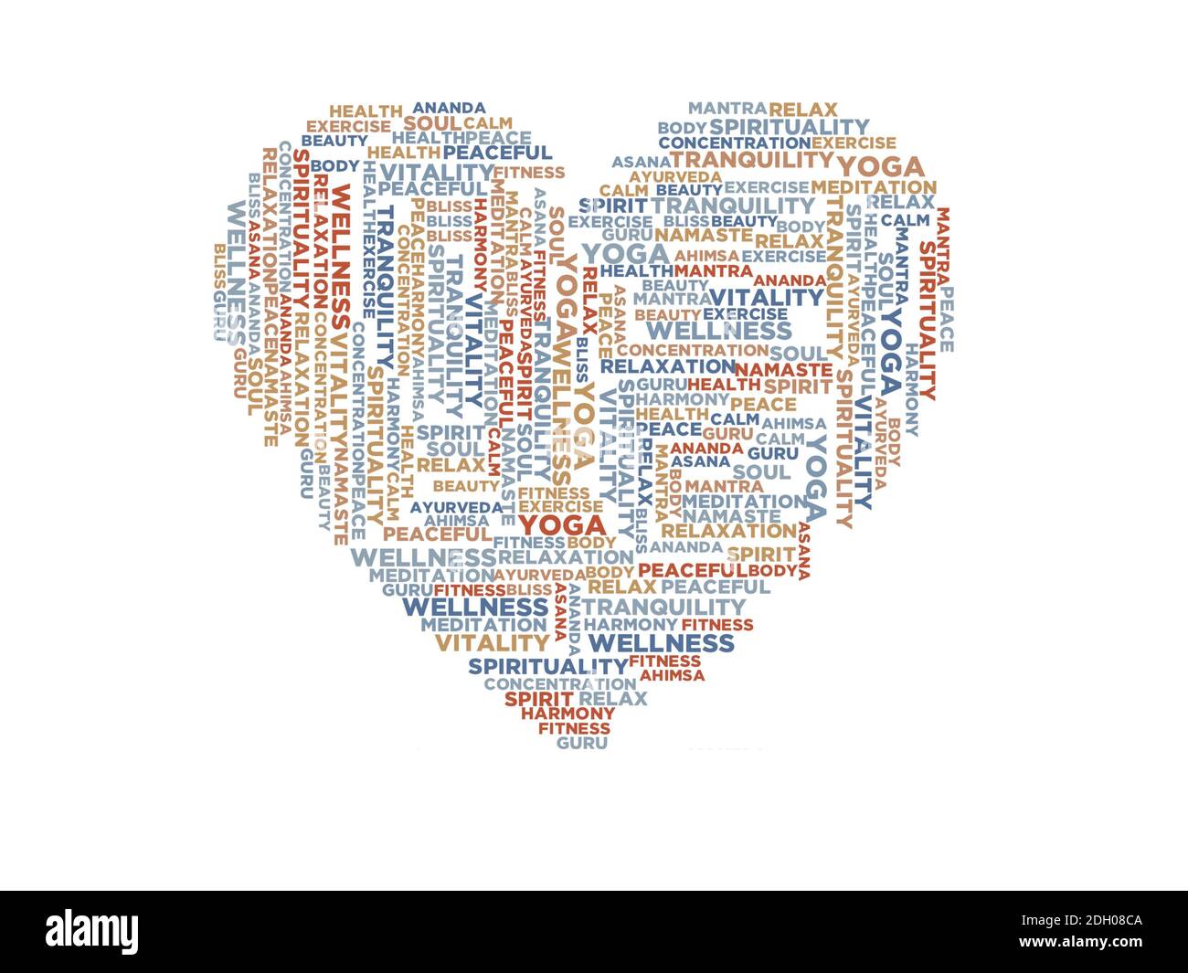 Das Wort Yoga mit vielen Farben auf weißem Hintergrund - 3d-Rendering Stockfoto
