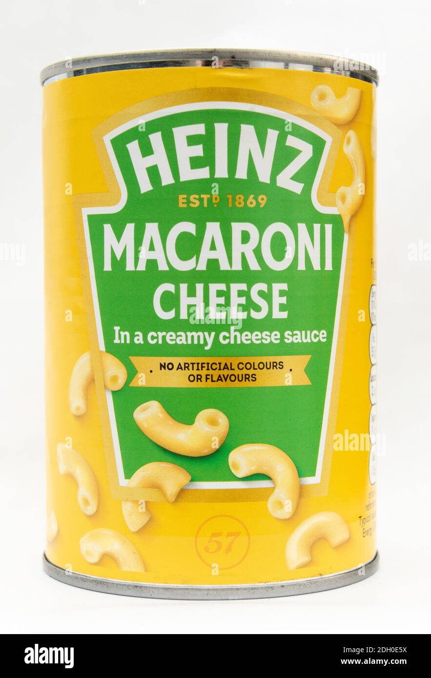 Eine Dose Heinz Macaroni Käse aus der Nähe auf einem Weißer Hintergrund Stockfoto