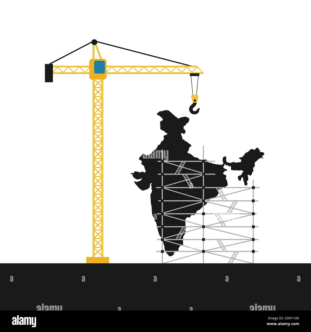 Indien als Schwellen- und Entwicklungsland und Staat. Konstruktion als Metapher für Investitionen, Entwicklung, Wohlstand, Fortschritt, Modernisierung und in Stockfoto